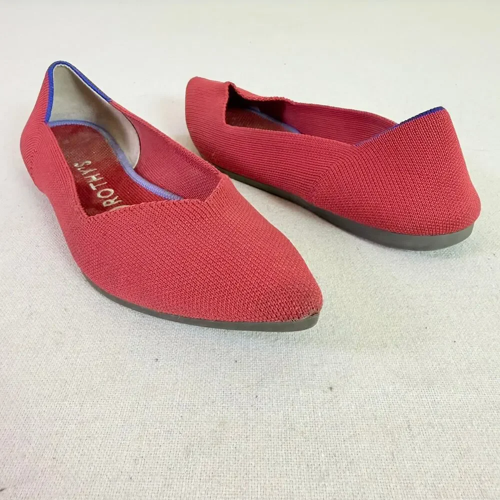 Rothy's The Point Flats Womens 7.5 Red Knit Slip On Ballet Pointed Toe Shoes